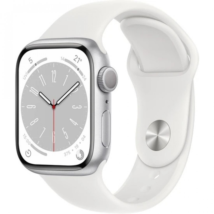 Apple Watch Series 8 Gps 45MM Silver Aluminium Case With White Sport Band - Regular MP6N3TU/A